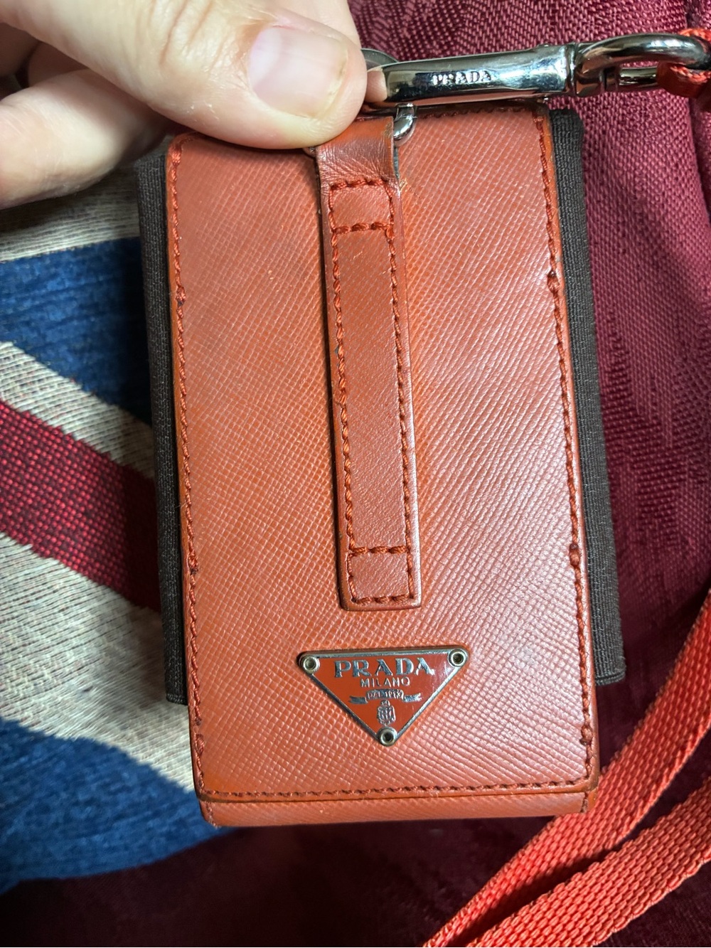Prada Orange Saffiano Leather Ipod/Cellphone Case with Neck Lanyard - Picture 3 of 12